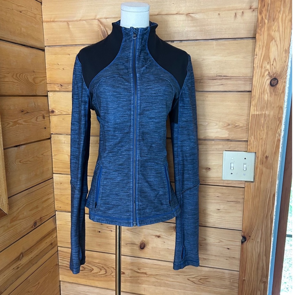 Forme Jacket Full Zip Women Size 10 Blue Space Dye Black Workout Lululemon